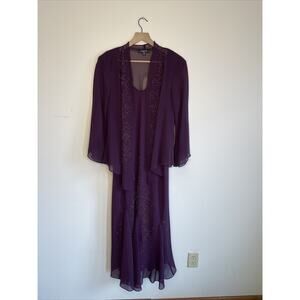 R & M Richards Eggplant Beaded Formal Full Length Gown - Size 14 A